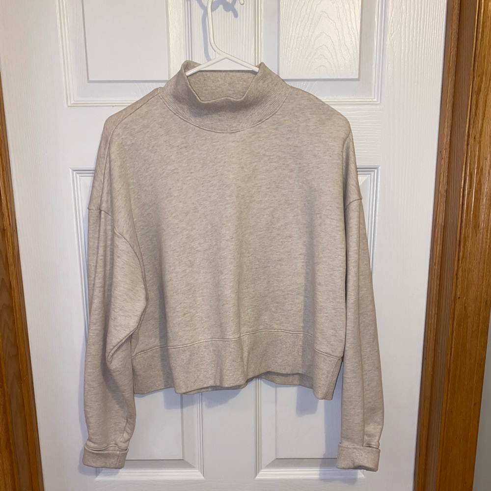 Beige Long Sleeve Mock Neck Sweater, Size L
